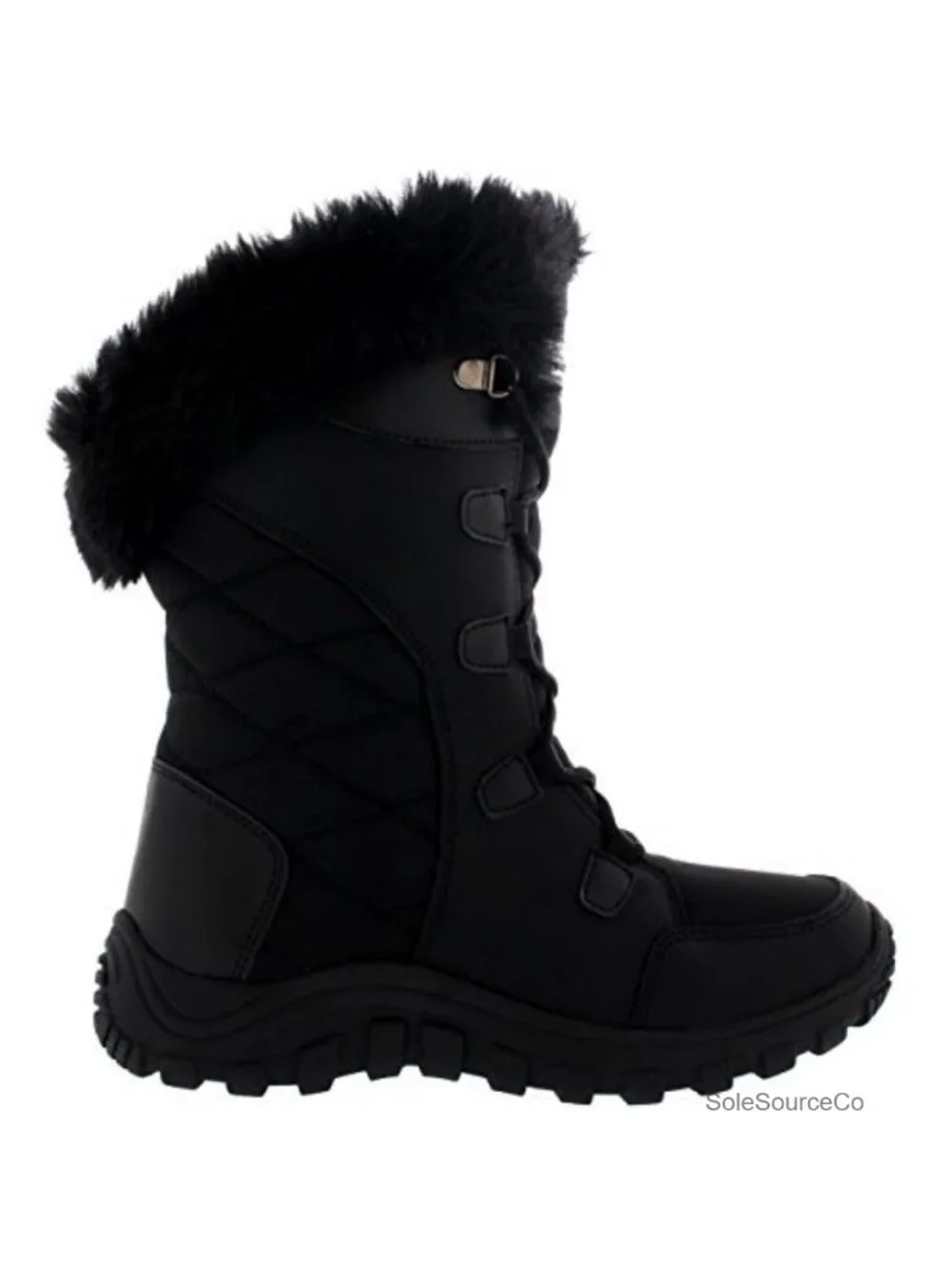 Women's Faux Fur Lined Quilted Lace Up Waterproof Winter Snow Boots Rubber Sole